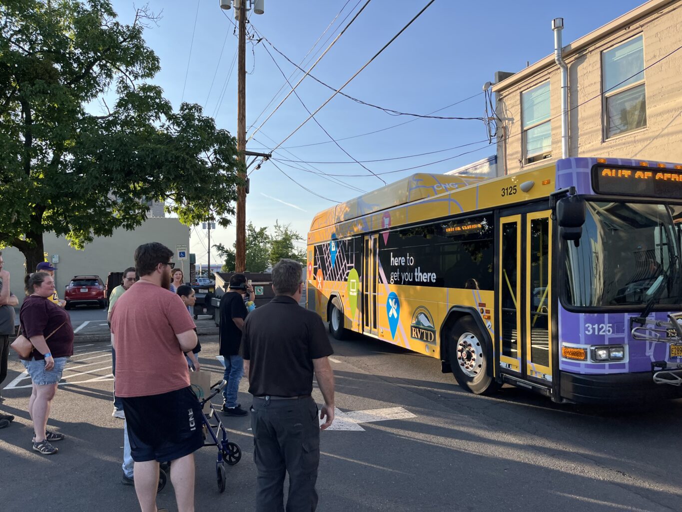 Travel training with RVTD. Folks lined up to take the bus.